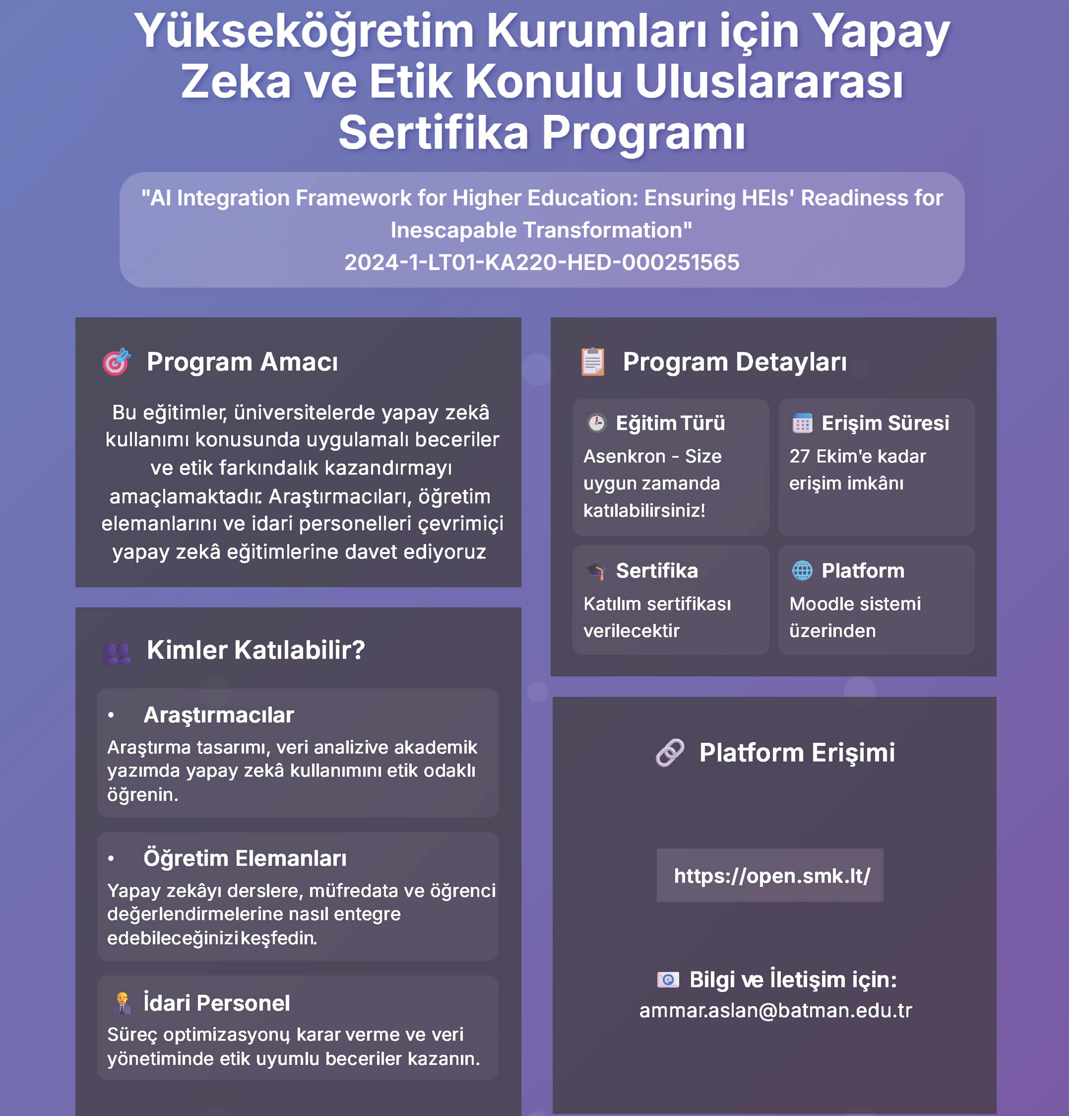 Yapay Zeka ve Etik Eğitimi Uluslararası Sertifika Prog. Hk.