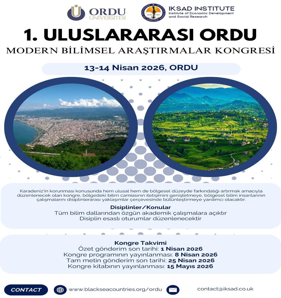 1. Uluslararası Ordu Modern Bilimsel Araştırmalar Kongresi